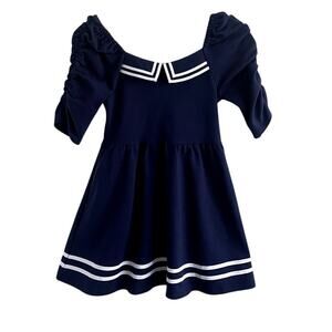 Janie & Jack Sz 7 Puff Sleeve Sailor Dress Navy Stretch Party School Preppy